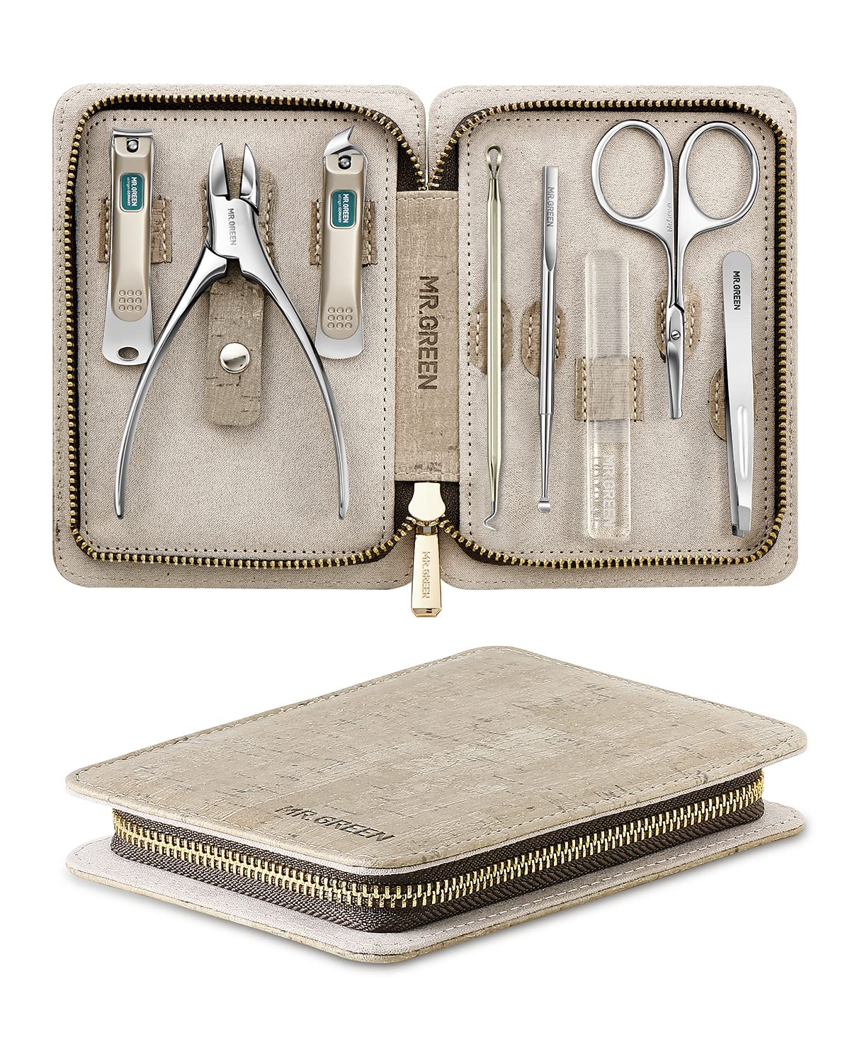 Manicure Set,Pedicure Sets,Nail Clipper Gift Sets, Family Sets, Stainless Steel Professional Nail Cutter & Grooming Kits with Leather Case (8 Pieces) - Mr.Green